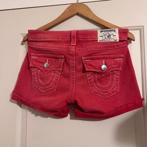 True Religion Red Denim Mid Cut Off Jeans Shorts Womens‎ Y2K Retro 90s Western